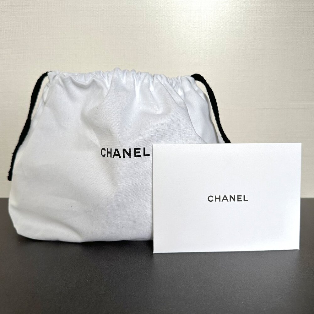 Authentic CHANEL Organic Cotton Canvas Drawstring Bag Storage Pouch and Card